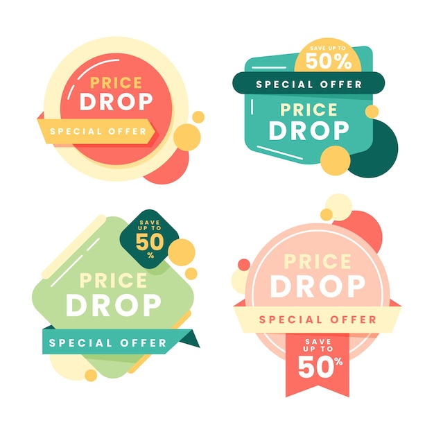 Flat design price drop label collection