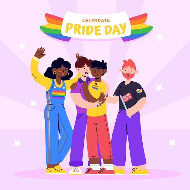 Flat design pride month lgbt illustration with couples