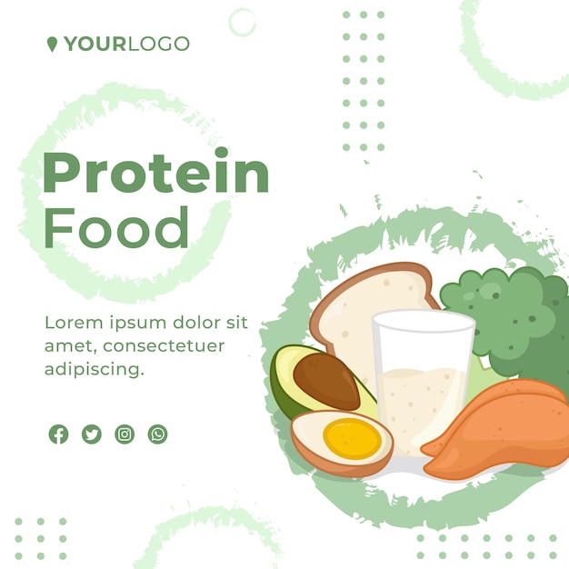 Flat design protein food social media post template.