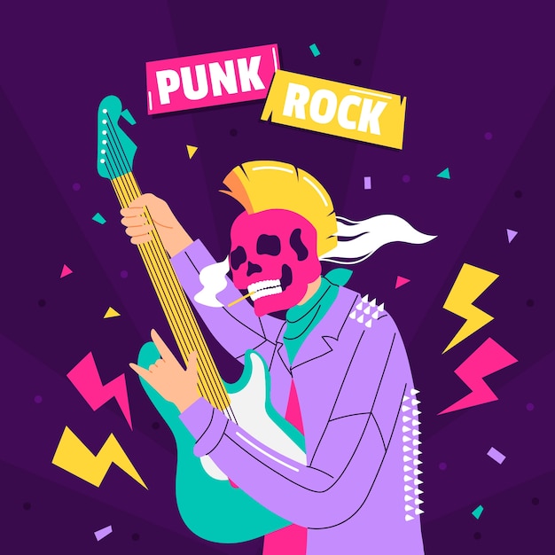 Vector flat design punk rock illustration