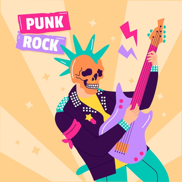 Vettore illustrazione punk rock design piatto