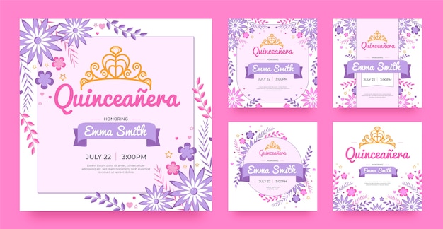 Flat design quinceanera template