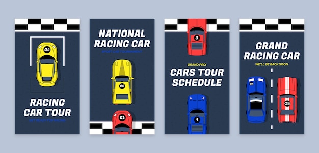 Flat design racing contest instagram stories