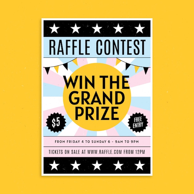 Flat design raffle flyer template