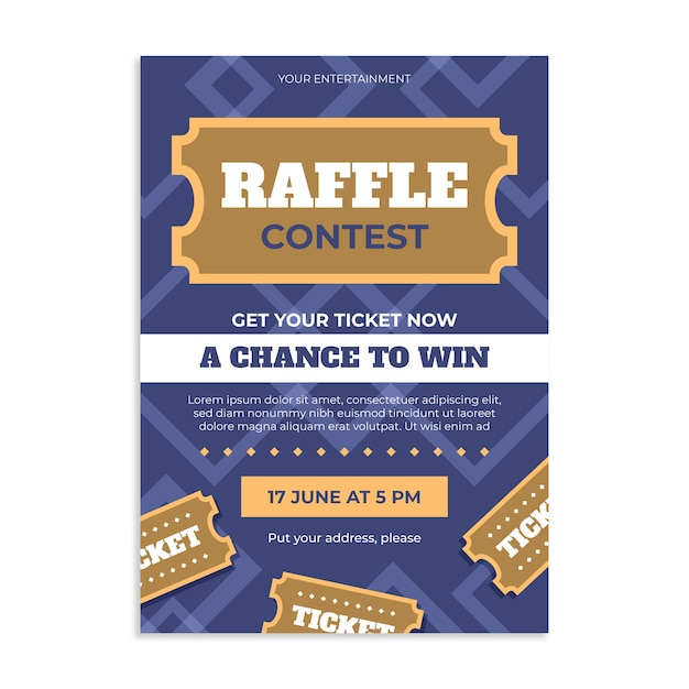 Flat design raffle flyer template