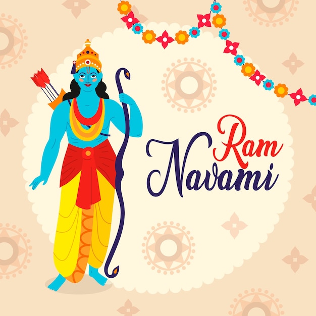 Vector flat design ram navami concept