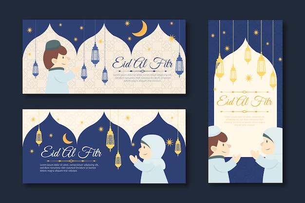 Flat design ramadan banners template