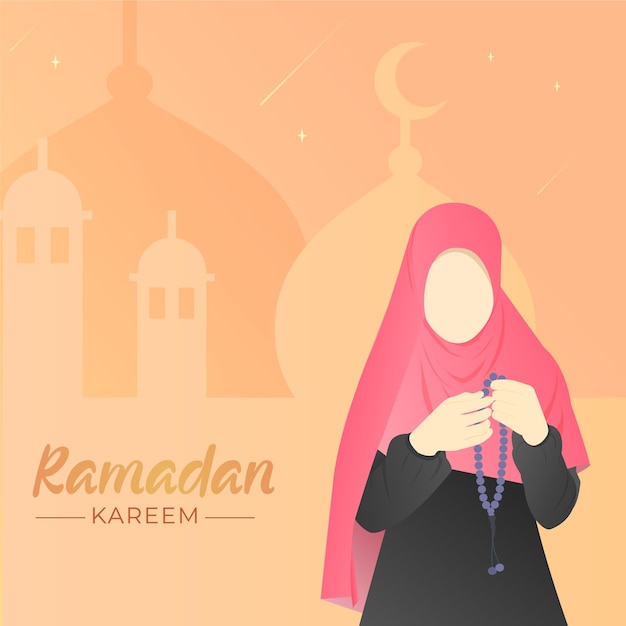 Illustrazione di ramadan design piatto con donna che prega