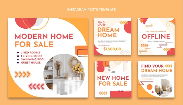 Flat design real estate instagram posts