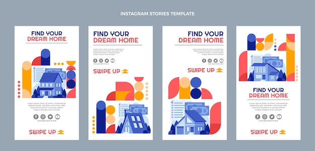 Vector flat design real estate instagram stories