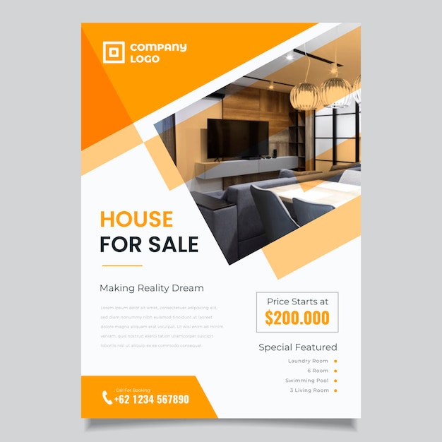 Vector flat design real estate poster template with photo