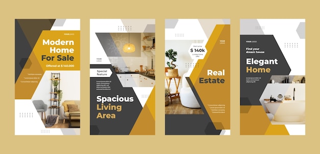 Vector flat design real estate project instagram stories