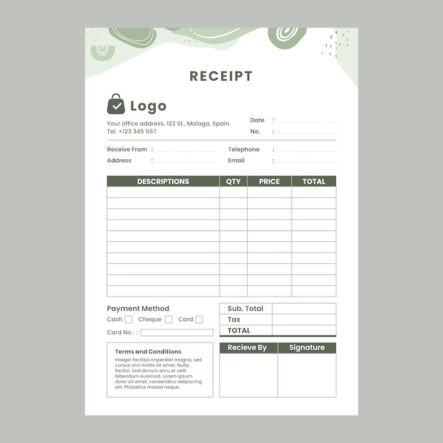 Flat design receipt book template