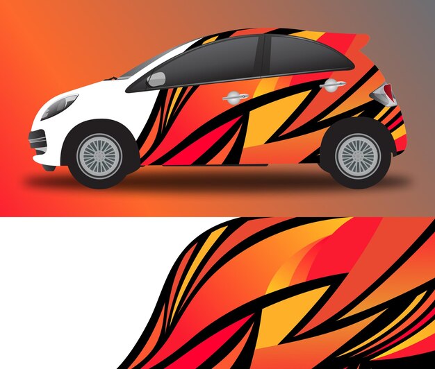 Вектор Плоский дизайн красный автомобильный наклейка ливрея печать обертка иллюстрация