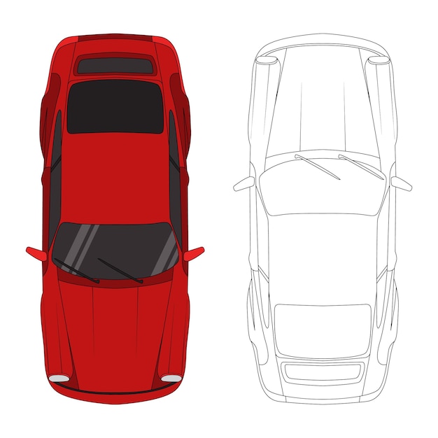 Flat design red car outline top view