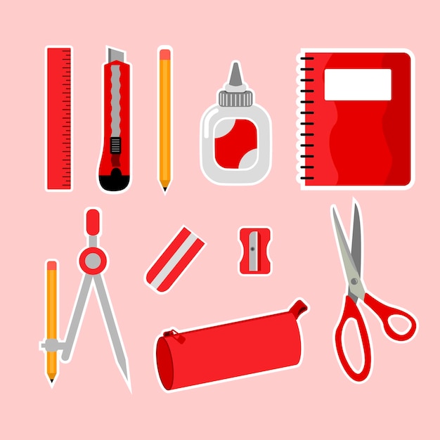 Vector flat design red school supplies