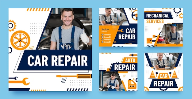 Flat design repair services instagram posts