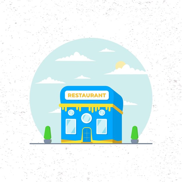 Flat design restaurant illustration front view of the building isolated