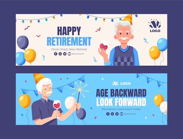 Vector flat design retirement party template