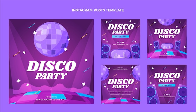 Vector flat design retro disco party instagram posts