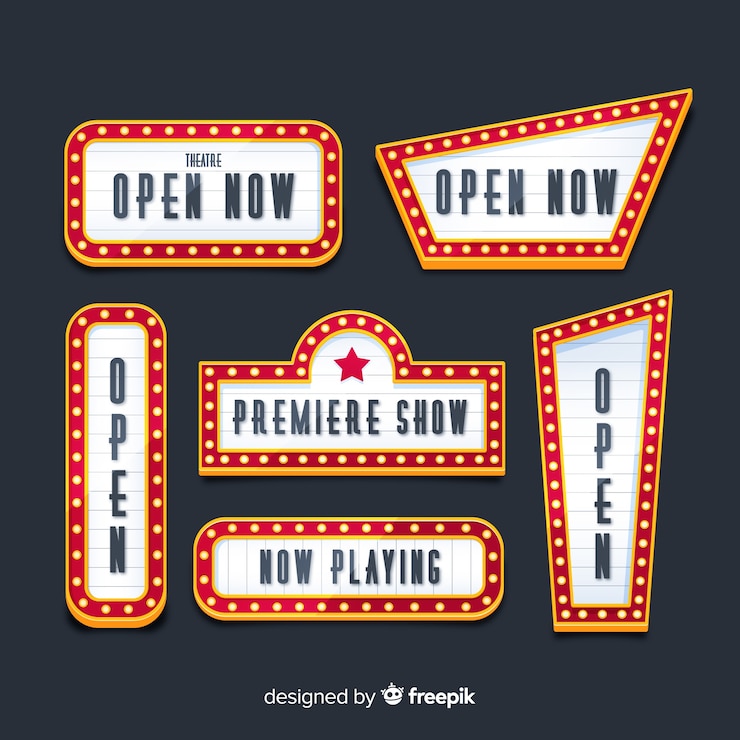 Vector flat design retro theater signs collection