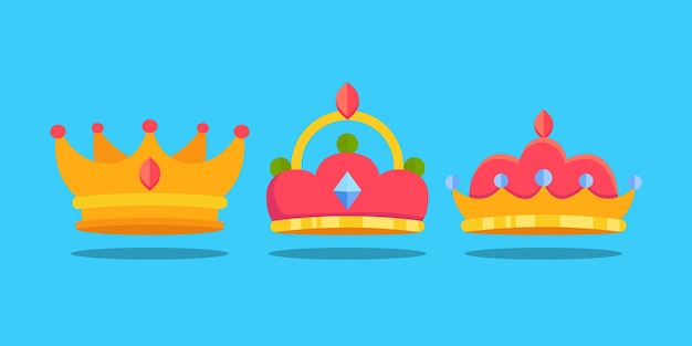 Flat design reyes magos crowns set