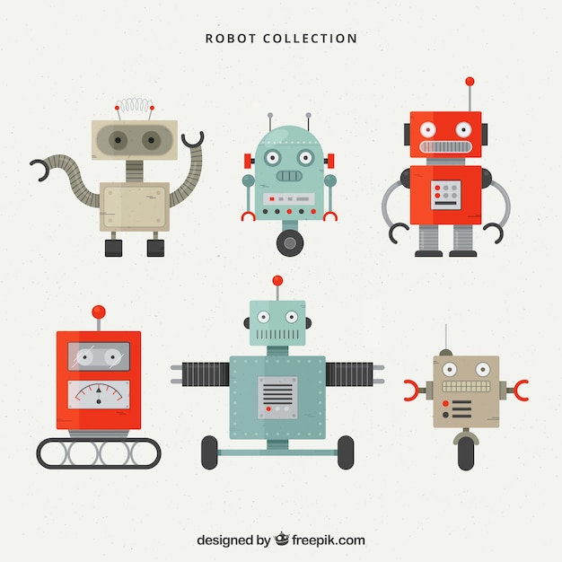 Collezione di personaggi robot di design piatto