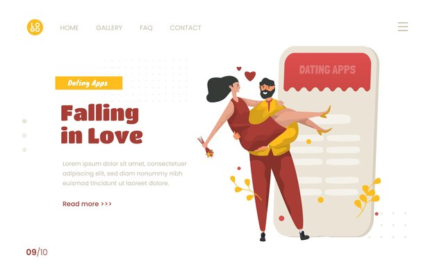 Flat design romantic couple falling in love concept