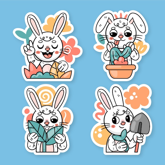 Vector flat design ronnie the bunny in nature sticker set