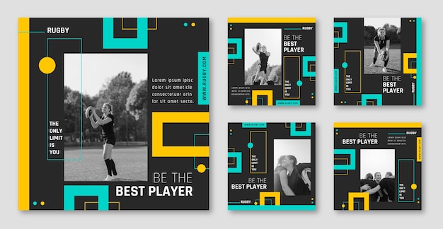 Flat design rugby game instagram-berichten