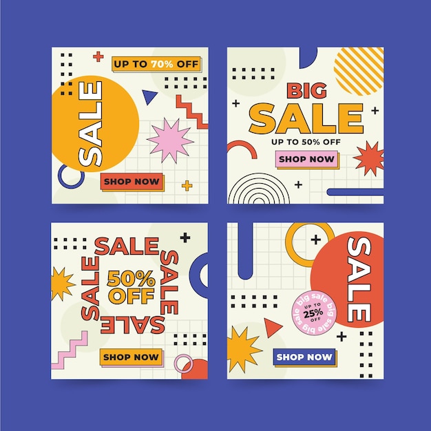 Flat design sale instagram post pack