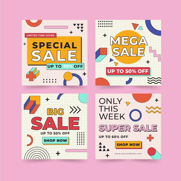 Vector flat design sale instagram post set