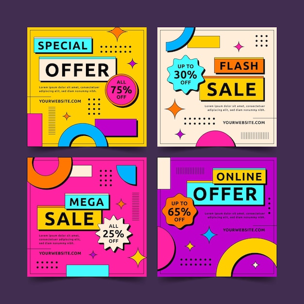 Flat design sale instagram post set