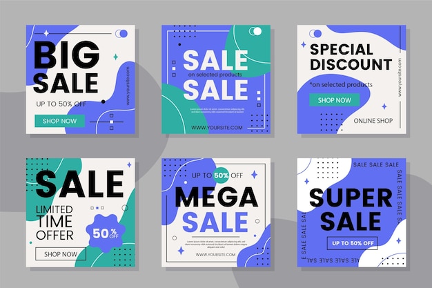 Vector flat design sale instagram post set