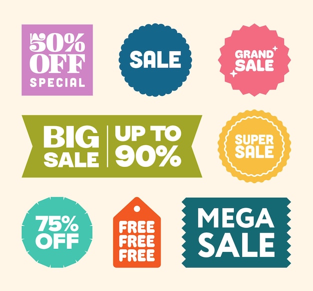 Flat design sale signs and special offers set in pastel colors modern minimalistic vector badges