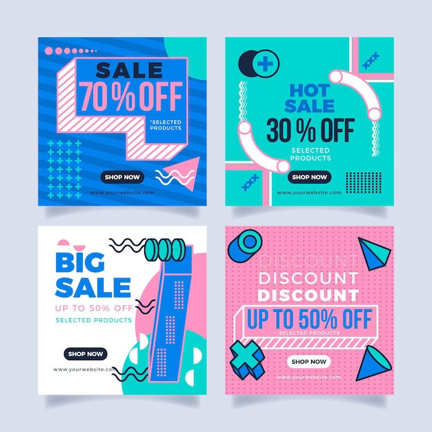 Flat design sales instagram posts pack