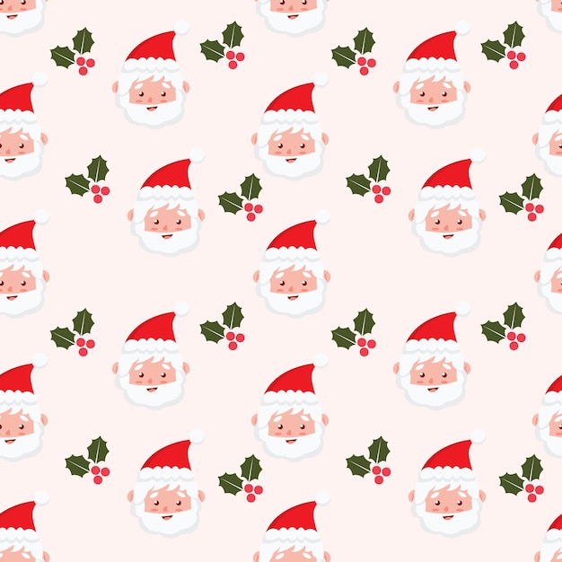 Vector flat design santa claus christmas seamless pattern