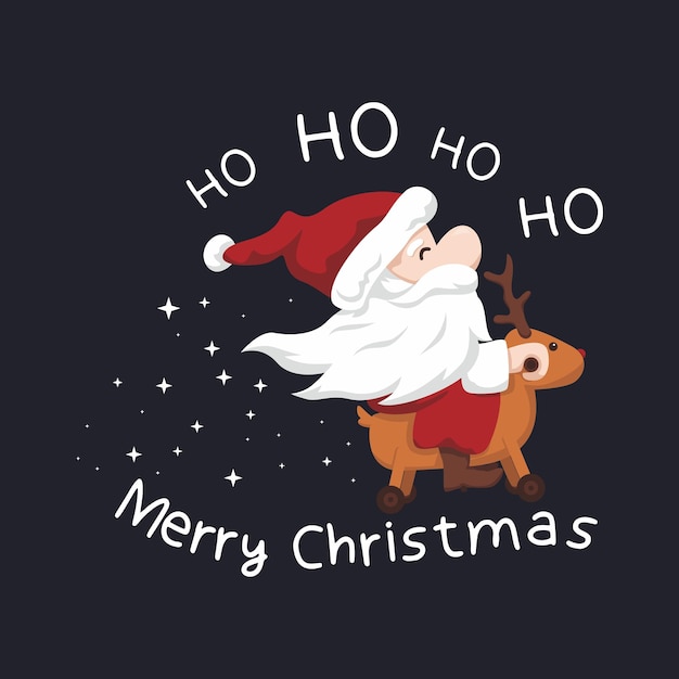 flat design santa riding a deer merry christmas