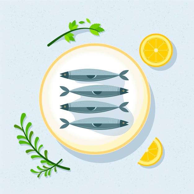 Vettore illustrazione di sardine design piatto