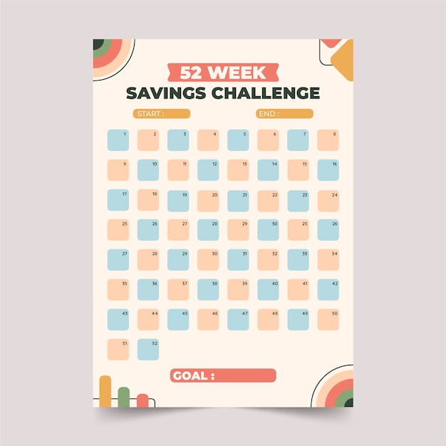 Flat design savings challenge list template