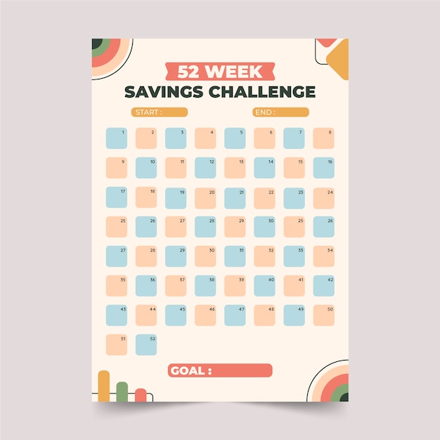 Flat design savings challenge list template