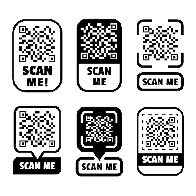 Vector flat design scan me label set