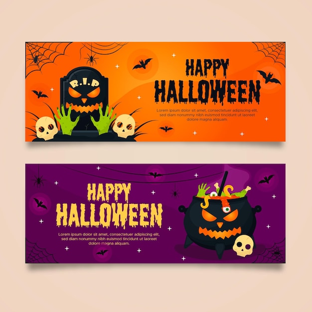 Vector flat design scary halloween banners