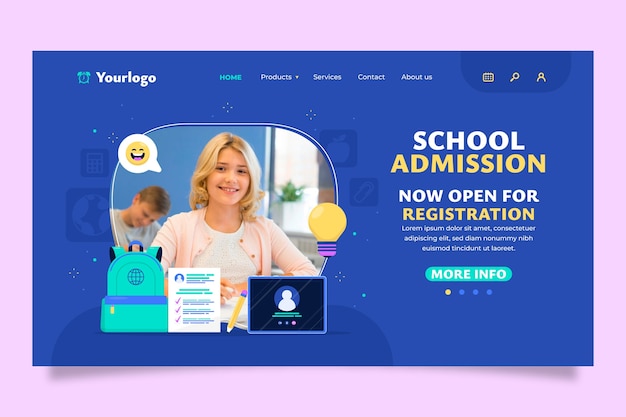 Vector flat design school admission landing page