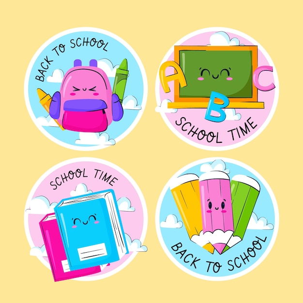 Vector flat design school collection sticker set