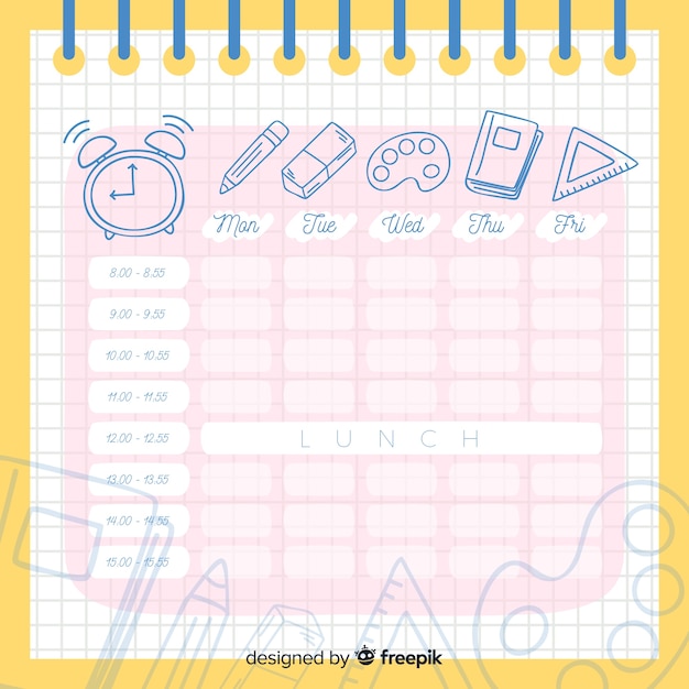 Flat design school timetable template