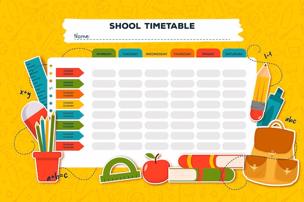 Flat design school timetable with books