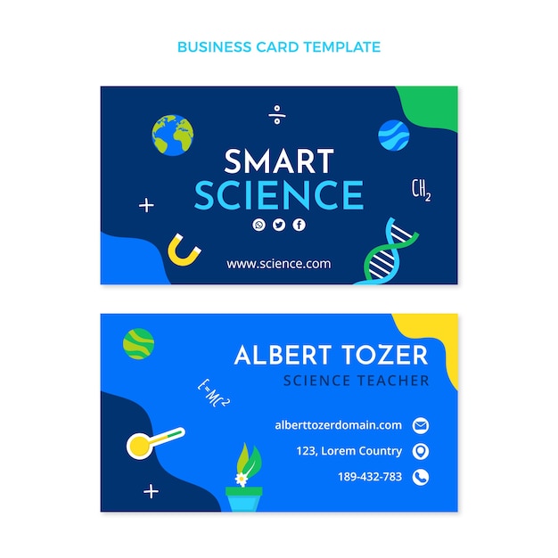 Flat design science business card horizontal template