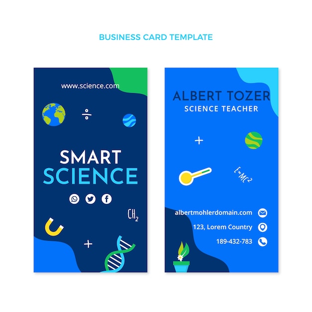 Vector flat design science business card vertical template