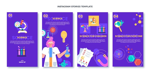 Collezione di storie di scienza del design piatto ig